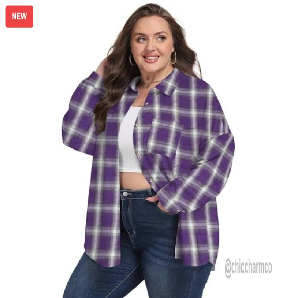 Plus Size Flannel Button Down Shirt Lightweight O… - image 3